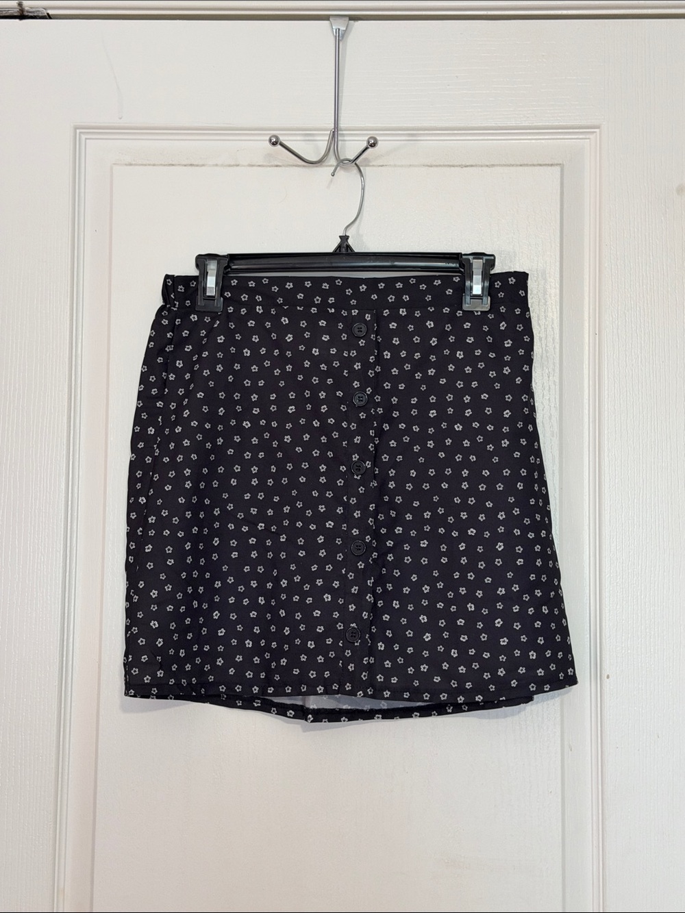 Black Floral Button-Front Women's Skirt